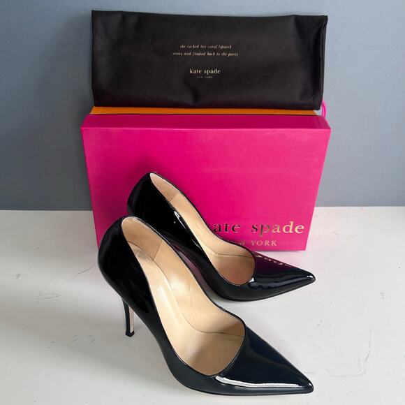 Kate Spade pumps heals size 8 black patent leather pointy classic Excellent - Picture 1 of 10